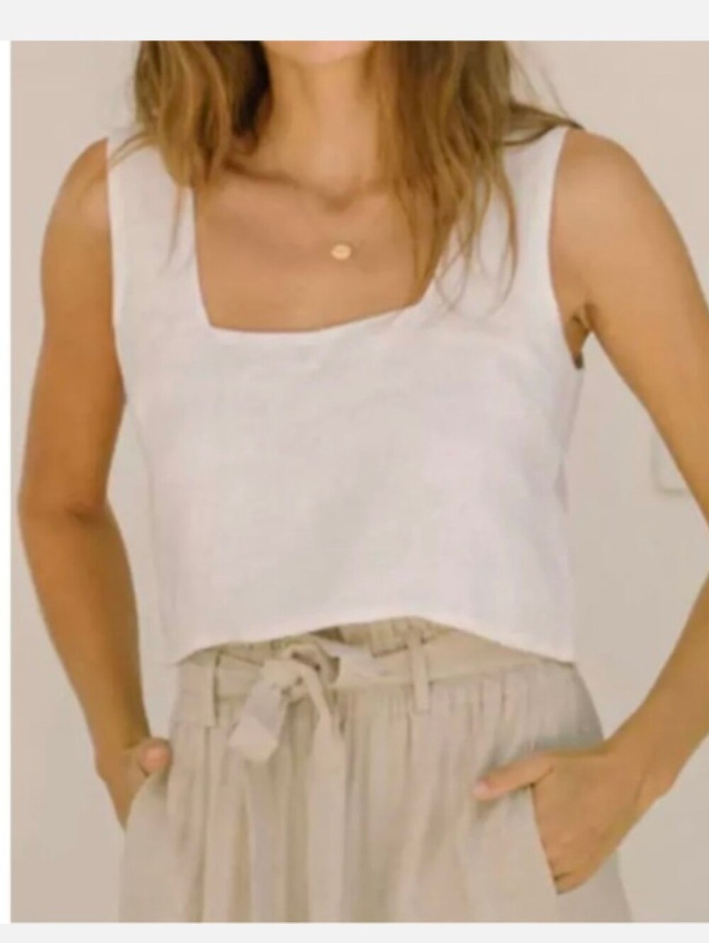 Free The Label • Roma Sleeveless Crop Tank Top in White | Linen/Cotton , small